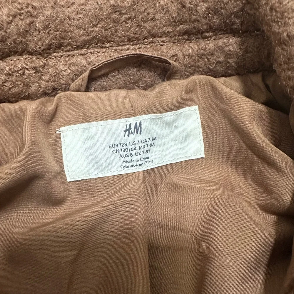 H&M Kids | Little‎ Girl Brown Wool Blend Textured Boucle Coat Jacket, Size US 7